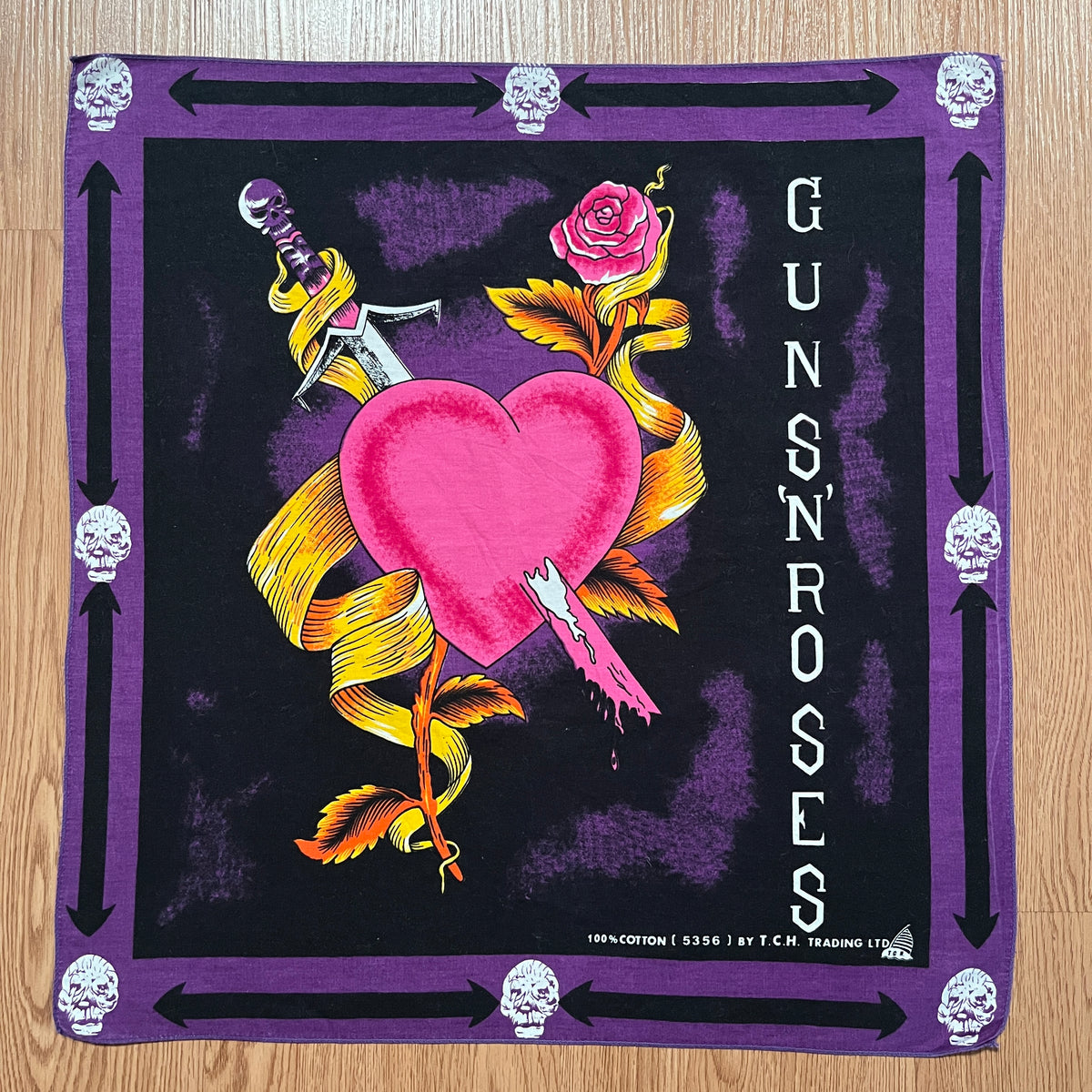 Vintage Guns N' Roses Skull Dagger Heart Rock Concert Handkerchief
