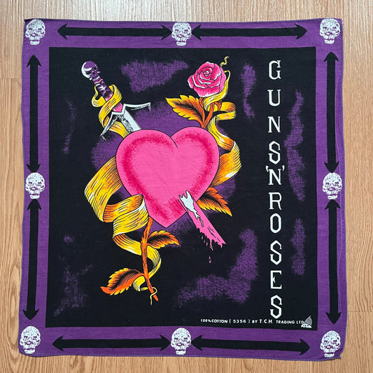 Vintage Guns N' Roses Skull Dagger Heart Rock Concert Handkerchief