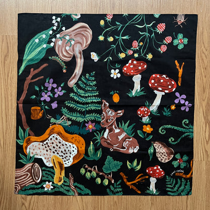 Nathalie Lete Bambi Mushroom Chat Chien Forest Handkerchief